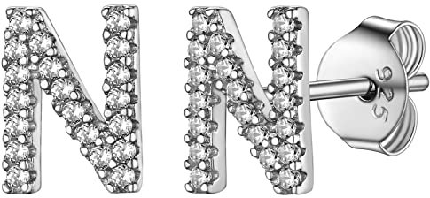 Supcare 925 Silber Ohrringe mit Buchstaben Frauen Initial N Buchstaben Ohrstecker mit Zirkonia Letter Stud Initial Earrings Ohrschmuck Ohr Piercing Accessorie Modeschmuck für Street