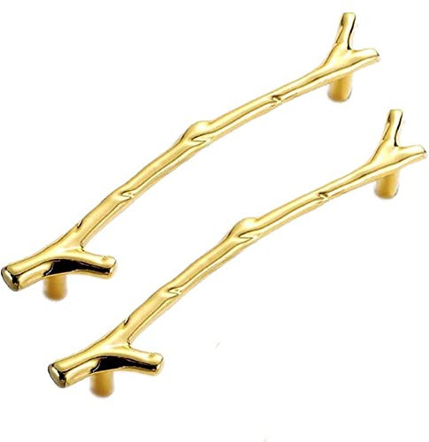 GIVBRO 2 x Möbelgriffe Schrankgriff Baum Äste Stil Bogen Schublade Griff mit Schrauben für Bücherregal Kleiderschrank Schublade Gold, 96 mm