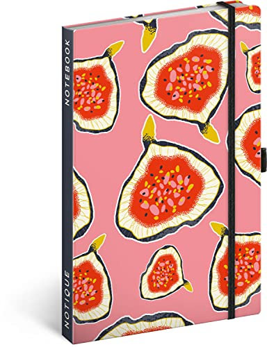 NOTIQUE Notizbuch Liniert mit Gummiband 13x21cm ca. A5, Hardcover Notebook, Notizblock, Notizheft, Journal, Tagebuch für Erwachsene, Damen (Feigen)