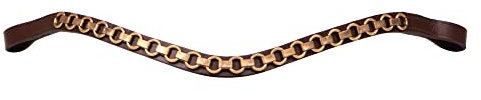 ARBO-INOX Stirnriemen Stirnband Leder mit Goldener Kette geschwungene Form (Pony, Braun/Gold)