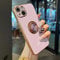 ZTOFERA Compatible with iPhone 14 Case with 360 Degree Rotation Finger Ring Holder, Flexible Silicone Phone Case with Magnetic Metal for Car Mount Gold Edging Shockproof Cover, Purple