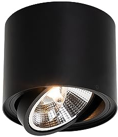 Qazqa Deckenstrahler, Deckenspot - Rondoo Up - Schwarz, max. 15W, Geeignet für LED, 15cm, Ideal als Küche lampe und Wohnzimmerlampe