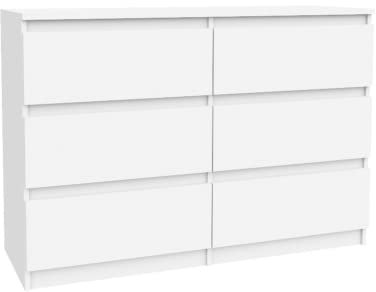 VBChome Kommode mit 6 Schubladen Weiß matt 120 x 39 x 81 cm Grifflose Schubladenkommode Holz Mehrzweckschrank für Flur Schlafzimmer Wohnzimmer Kinderzimmer Einfache Montage