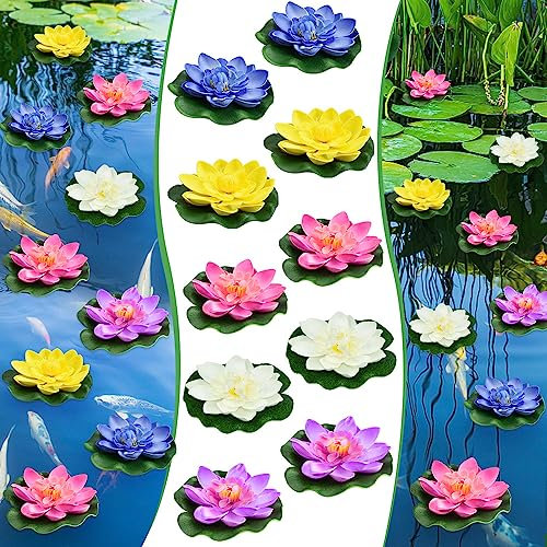 EMAGEREN Fleurs Flottantes Lot de 10 Nénuphar Artificiel Lotus NymphéAs Artificiels Ornement Flottant Fleur de Lotus Mousse Flottante Plantes pour piscines, Aquariums, scènes de ruisseau, 5 Couleurs