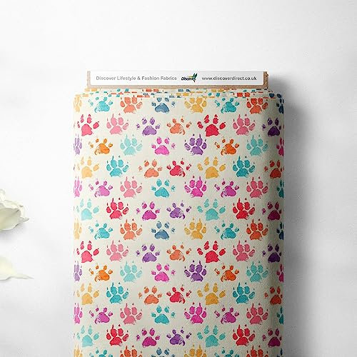 100 % Baumwolle, Motiv: Hundepfoten und Hunde, bedrucktes Design, Quilten, Kinderhandwerk, Kleid, hochwertiges Nähmaterial, 140 cm breit (Meterware, Süßigkeiten)