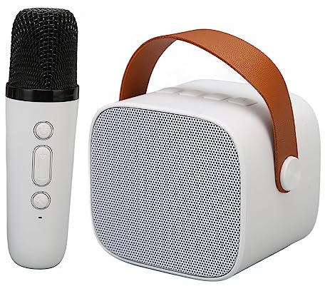 Altoparlante Bluetooth Portatile con Set Microfono, Mini Karaoke per Bambini, con 6 Tipi di Effetti Sonori, per Dispositivi Smart, TV, Tablet e PC (Bianco)