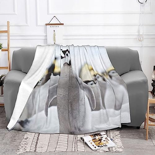 TONAUA Decke mit niedlichem Pinguin-Tiermuster, Flanell, ultraweich, warm, gemütlich, leicht, Sofa-Decke, Klimaanlage