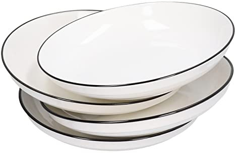 Lot de 4 Assiettes Rondes en Céramique de 20,3 Cm, Blanches, Passent au Micro-ondes et au Four, Passent au Lave-vaisselle, Design Moderne pour les Fruits, les Salades et Plus