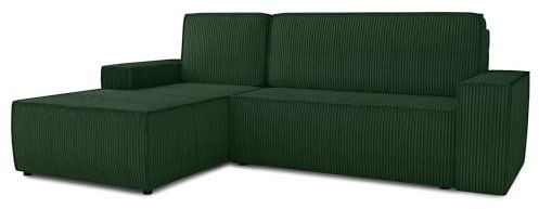 Ecksofa Totti L mit Schlaffunktion und Bettkasten - Cord Stoff - L-Form Couch, Polstersofa, Schlafsofa, Sofagarnitur (Grün (Poso 014), Ecksofa Links)