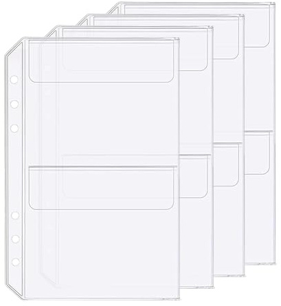 Zelten Nachfüllpackungen/lose Blätter für A5-Ringbuch/Personal Organizer/Planer (A5, 6 Löcher, 2 Taschen, 4 Stück)