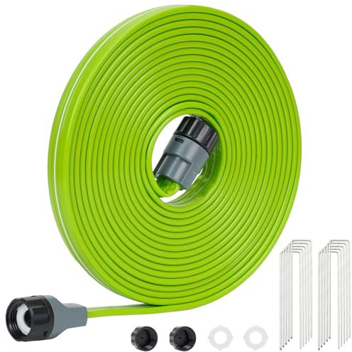 KOBAZ Manguera de riego de aspersor de 25 pies, manguera de riego resistente con copa final desmontable y estacas, riego potente y uniforme para césped jardín y patio, a prueba de fugas