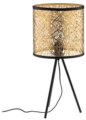 Lindby Tischlampe Yonah (Landhaus, Vintage Rustikal) in Gold/Messing aus Textil (1 flammig E27) - Tischleuchte Schreibtischlampe Nachttischlampe Tripod Wohnzimmerleuchte