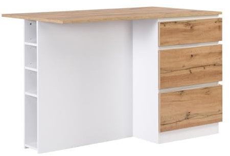 Vente-unique-Kücheninsel mit 6 Schubladen & 4 Ablagefächern aus MDF - Holzfarben hell & Weiß - POMARELA