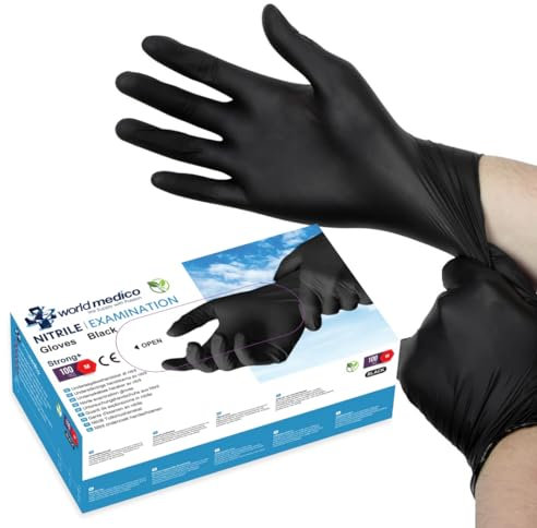 100 x Nitrile Disposable Gloves – 5 mil, Black Heavy Duty Examination Gloves – AQL 1.5 - Chemical Resistant, Latext-Free, Powder-Free, Non-Sterile Gloves for Cooking, Mechanic, Tattooist (Medium)