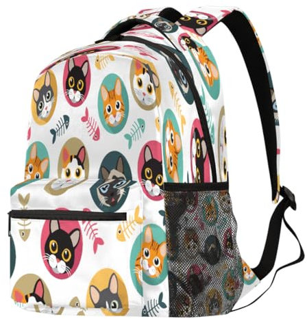 TropicalLife Cute Cats Fishbone Rucksack für Männer Frauen 21L, Katzen Rucksack Schule Büchertasche für Kinder Mädchen Jungen Reise Casual Laptop Tasche Daypack, farbig, 21 L