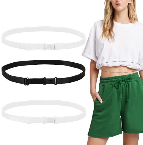 3pcs Crop Tuck Band, Adjustable Elastic Band for Women's Crop Top Transform Your Style (Black + White)