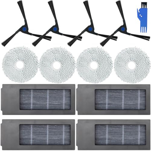 EATBALE Replacement Accessories Set for Ecovacs Deebot X2 / X2 Omni / X2 Pro / DEX86 Robot Vacuum Cleaner Spare Parts, 12 PCS with 4 Side Brushes, 4 Hepa Filters, 4 Mop Cloths, 1 Cleaning Brush