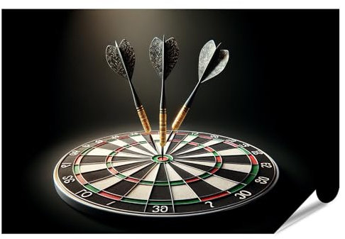 islandburner XXL Bild Poster Drei Darts im Bulls Eye traditionelle Dartscheibe Premium Bilder Fotodruck