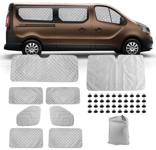 8PCS Technology Thermomatte Ersatz für Renault Trafic LWB 2015-2024/Vivaro 2014-2018/NV300 2014–2021/Talento 2016–2020, Aluminiumfolie Faltbar Sonnenblende, Sonnenschutz Frontscheibe Abdeckung