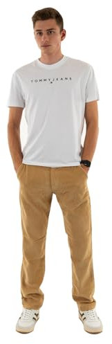 Tommy Jeans Mens TJM Reg Linear Logo Tee Ext Dm0dm20744 S/S T-Shirt, White (White), L UK