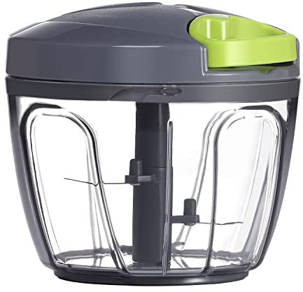 Ourokhome Manual Food Processor Vegetable Chopper, Portable Hand Pull String Garlic Mincer Onion Cutter for Veggies, Ginger, Fruits, Nuts, Herbs, etc, 650 ml, Grey