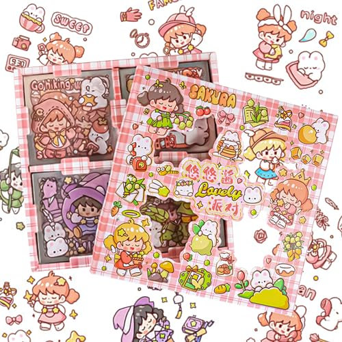 Belugsin 100 Blatt Kawaii Cartoon Mädchen Aufkleber Set Aesthetic Figur Sticker Kawaii Sticker Niedliches Bullet Journal Sticker für DIY Scrapbooking Aufkleber Zubehör