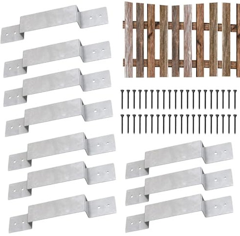 QARIDO 10 X Fence Brackets, Galvanised Steel Panel Brackets for Concrete or Wooden Posts, Heavy Duty Wood Deck Fence Panel Clips, Anti-Rattling Universal Fence Repair Kit