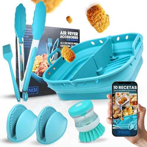 Pinisi Home Moldes para freidora de aire - Accesorios freidora de aire - Molde silicona freidora de aire + Cepillo + Pincel + Manoplas + Pinzas Air fryer accesorios airfryer - Molde silicona air fryer