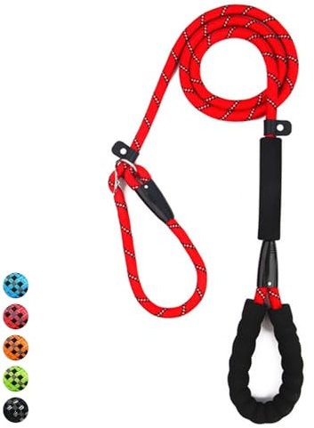 Retrieverleine mit Zugstopp,1,0x180CM Retriverhundeleine mit Weich Gepolstertem Griff, moxonleine Reflektierendes hundeleine Halsband für große Hunde (Rot)