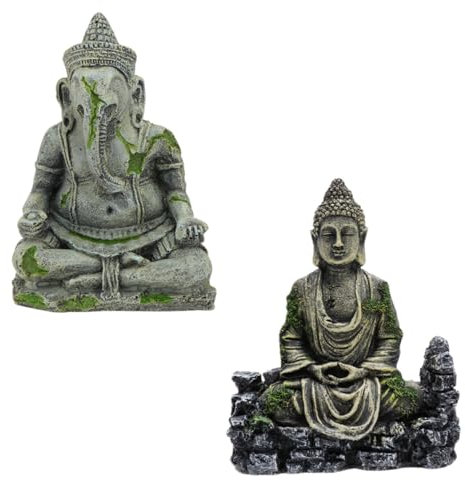 Unomor 2 Stück Alte Buddha Statue Kunstharz Kunstharz Verzierung Für Aquarien Aquarium Aquarium Unterwasserlandschaft Dekoration Aquarium Sitzender Buddha Aquarium Dekoration