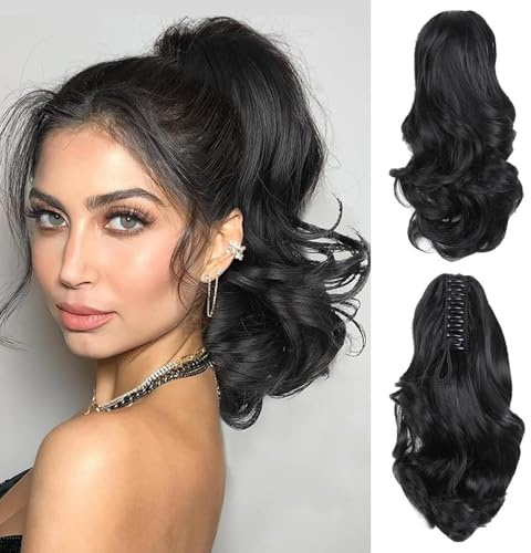 RPAEOY Gewellter Pferdeschwanz Haarteil Clip in Haarverlängerung Lockiges Ponytail Extensions Synthetisches Haar Zopf Haarteil Voluminös Naturaussehend