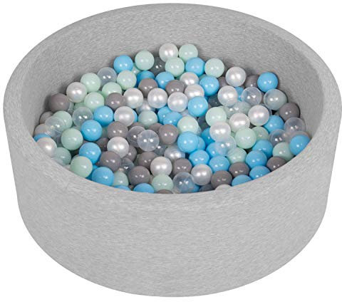 Selonis Blanda Piscina De Espuma 90X30cm/300 Bolas para Bebé Niño Redonda, Gris Clr:Perl/Gris/Transparent/Azul Clr/Menta