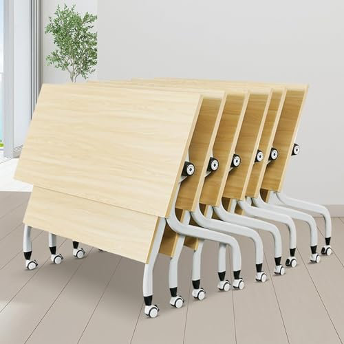 YUZDNM Konferenztisch Klappbare Konferenzraumtische Auf Rollen, Rechteckige Besprechungsraumtische, Klappbarer Schulungstisch, Moderner Büro-Konferenztisch Mit Metallrahmen(6PCS)