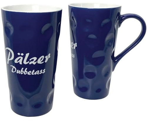 1 x Pälzer Dubbetass 0,5 L - Dubbetasse mit Aufdruck - Pfalz Tasse, XXL Kaffebecher (blau)