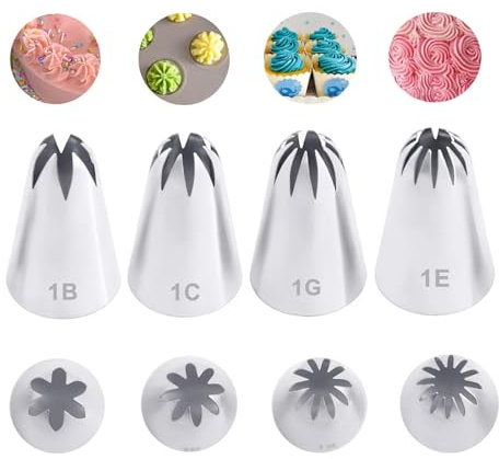 1B 1C 1E 1G Piping Tips, Drop Flower Closed Star Tip for Rosette Decorating
