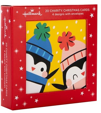 Hallmark Kinder-Weihnachtskarte, Multipack Weihnachtskarten, 20 Stück, 4 Designs, festliche Charaktere, Wohltätigkeits-Weihnachtskarten, mit Umschlägen
