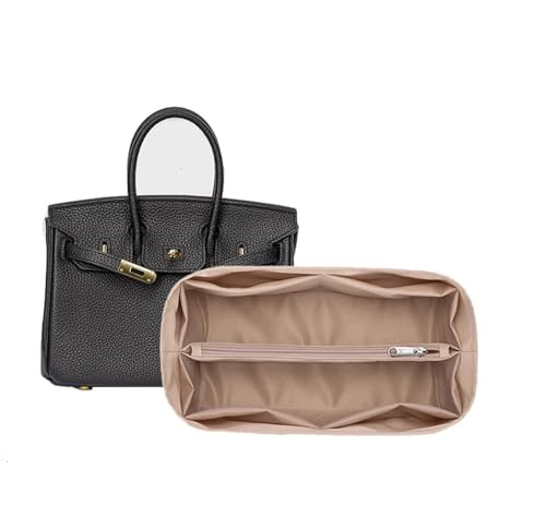 XIAOYIBAIHUOUK Taschen-Organizer-Einsatz für Hermes Birkin 25, 30, 35 Handtaschen, Polyester-Satin-Innentasche, Handtaschen-Innentasche, Klassisch, Beige