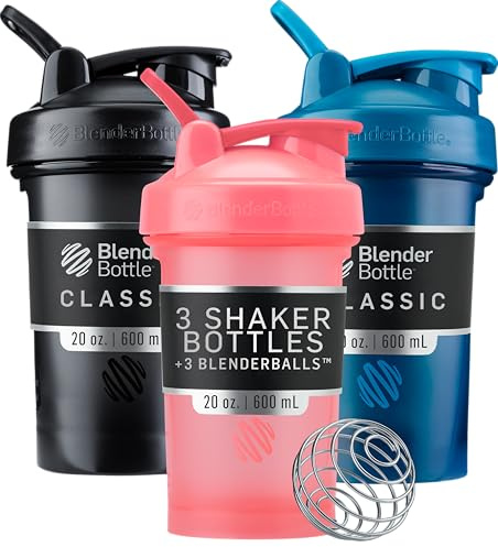 BlenderBottle Classic V2 Shaker Bottle Perfect for Protein Shakes and Pre Workout, 20-Ounce (3 Pack), Black, Navy, Pink