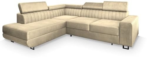 Masseno Ecksofa NOLA L-S mit Schlaffunktion L-Form, Sofa mit Bettkasten, Wohnzimmersofa, Couch, Soffa, Bettsofa, Couchgarnitur- Creme, Monolith 04