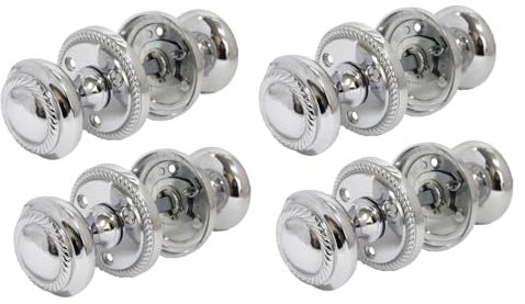 Epsom Door Handle Georgian Style Polished Chrome Round Door Knob Sets – Sprung Internal & External Mortice Knobs – Polished Chrome Finish – 4 Pairs (No Latches)