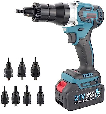 Cordless Electric Rivet Nut Gun Set - Automatic Portable Riveting Tool for M3 M4 M5 M6 M8 M10 M12 Nuts - Efficient Pulling Blind Riveter with Multiple Attachments