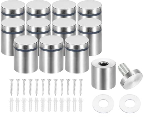 PATIKIL 25x30mm Abstandsschrauben, 12 Stück Edelstahl Wandhalterung Schild Abstandshalter Montage Hardware Werbung Nagel zum Aufhängen von Acrylbilderrahmen, Silber