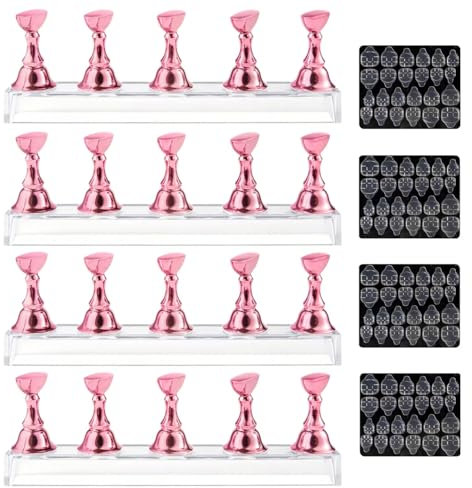 4 Sets Magnetic Nail Tips Stand – Nail Stand Display for Acrylic Practice, Press-On Nail Painting, Nail Art Training, Reusable Holders with Jelly Adhesives (Home & Salon Use)