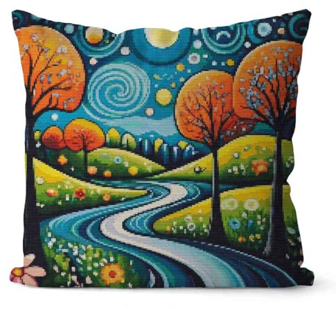Huacan Kreuzstich Kissen Set Vorgedruckt Landschaft Kissenbezug DIY Gebastelt Stickset ohne Kissenkern für Anfänger Erwachsene 45x45cm