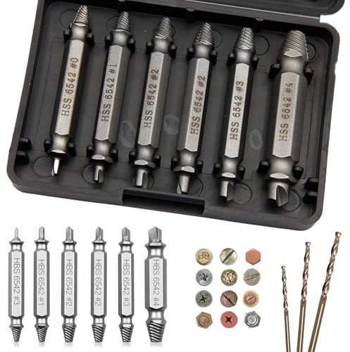 Juego de extractores de tornillos de 9 piezas juego de extractores a la izquierda material HSS 6542 dureza 63-65 HRC con 3 brocas en espiral para quitar tornillos rotos dañados o difíciles de extraer
