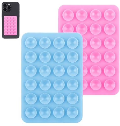Gjinxi Lot de 2 supports de téléphone portable en silicone - Ventouses double face - Support à ventouse multi-usages - Antidérapant - Pour selfies et vidéos (rose, bleu ciel)