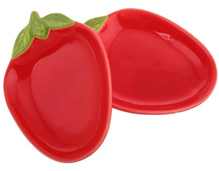 ZUNOXAZ Lot de 2 Assiettes à Apéritif en Céramique Motif Fraise, Petit Plat Multifonction, Assiettes pour Sushi et Desserts, Vaisselle Maison et Restaurant, Plats de Service