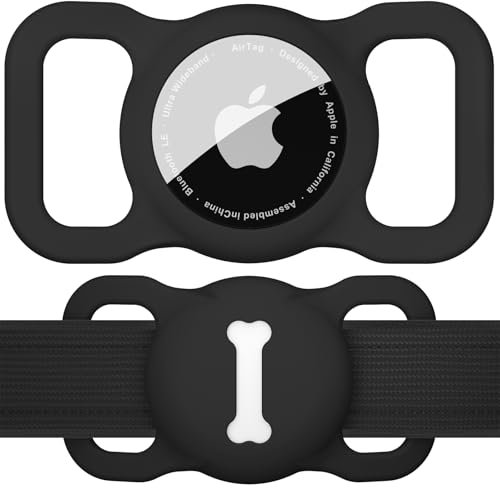 Vancle Collier pour Chien Apple AirTag, Collier pour Chats Apple AirTag, étui de Protection en Silicone pour Détecteur GPS Apple Air Tag, Support Collier pour Chiens et Chats (Noir)