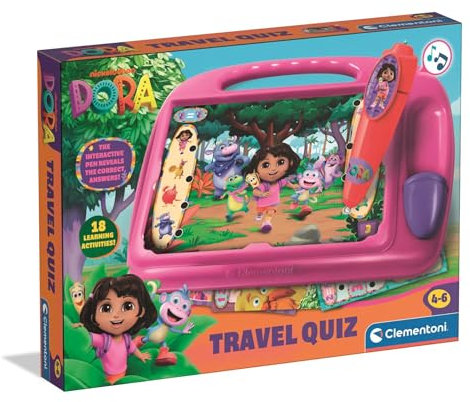 Clementoni Dora The Explorer - Travel Quiz Game With Electronic Pen, Includes 9 Cards and 18 Educational Activities for Kids Age 3+