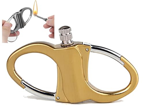 Schlüsselanhänger-Feuerzeug, streichholz feuerzeug, 2025 Neue Metall Schlüsselanhänger, Tragbares Wiederverwendbares Multifunktionsmatch, Outdoor ewiges streichholzFeuerzeug, Butangasfrei(Golden)